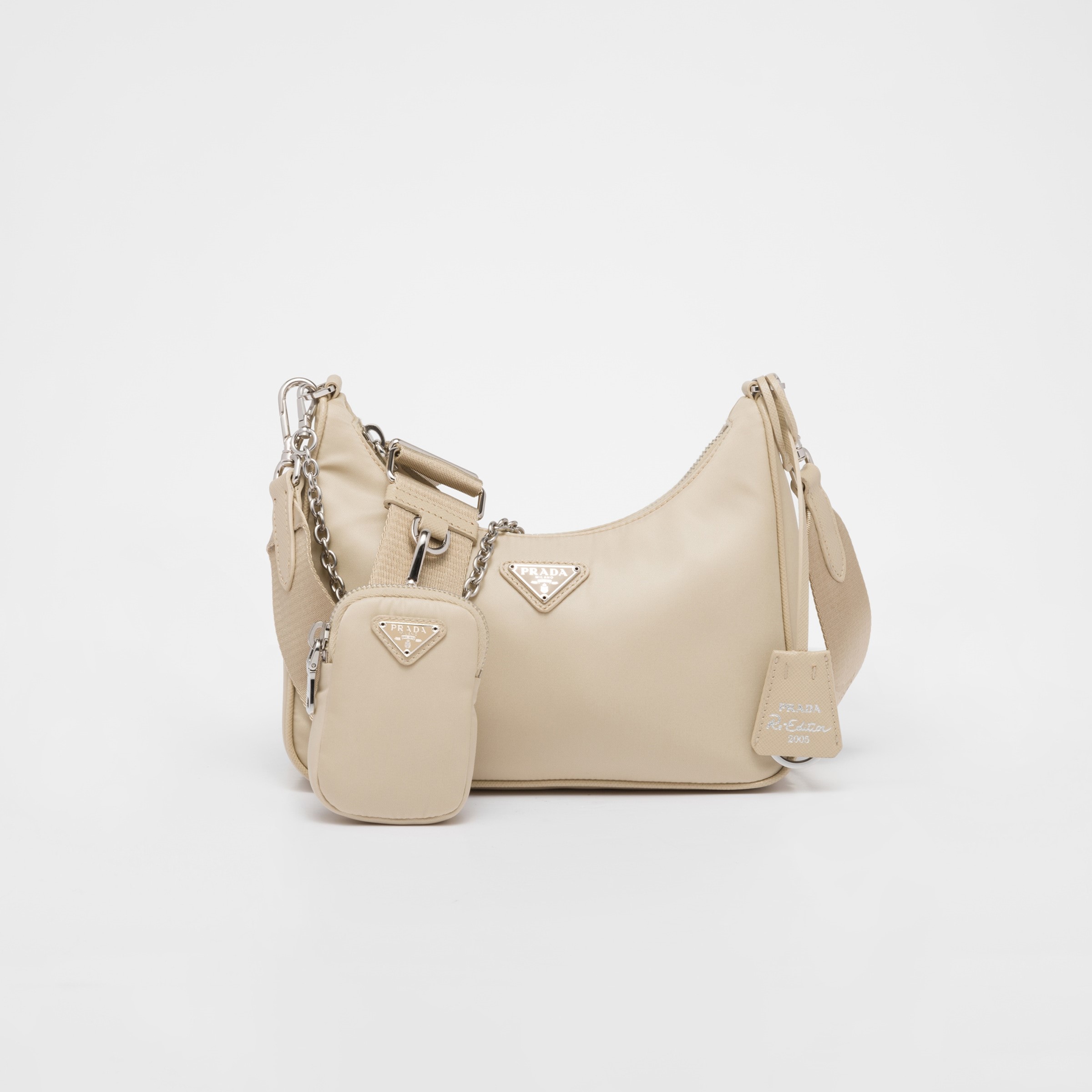 RE-EDITION 2005 RE-NYLON BAG  AND SAFFIANO MINI BAG, DESERT BEIGE