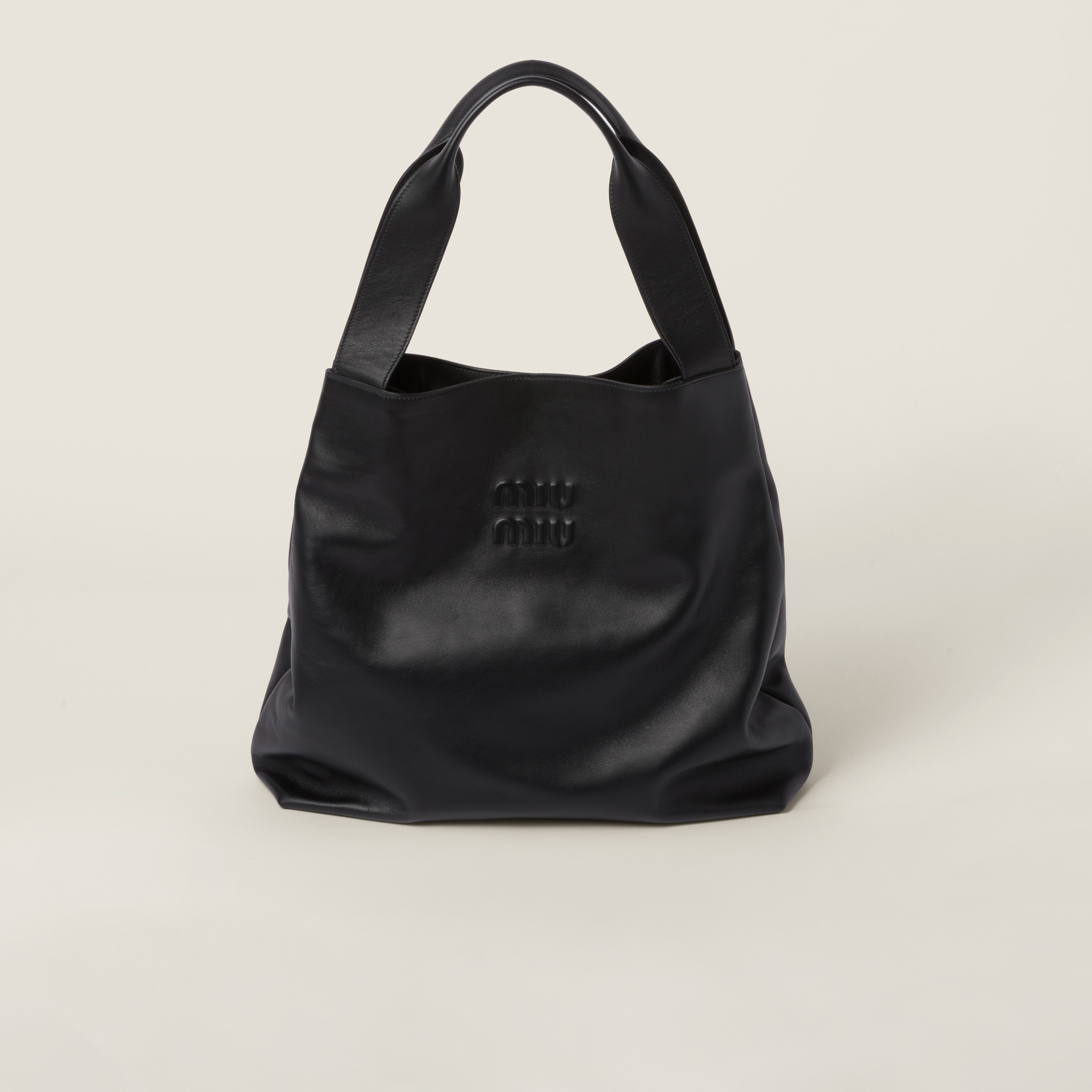 LEATHER HOBO BAG, BLACK