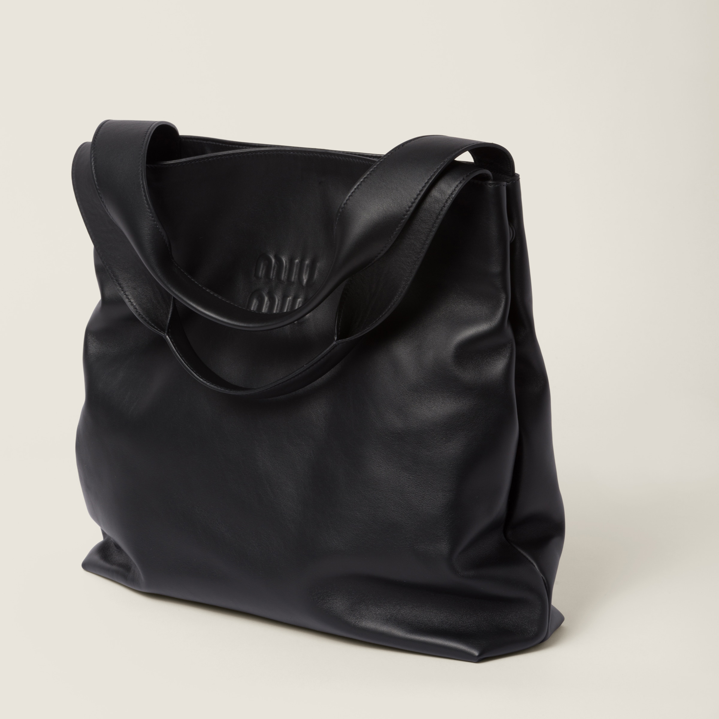 LEATHER HOBO BAG, BLACK