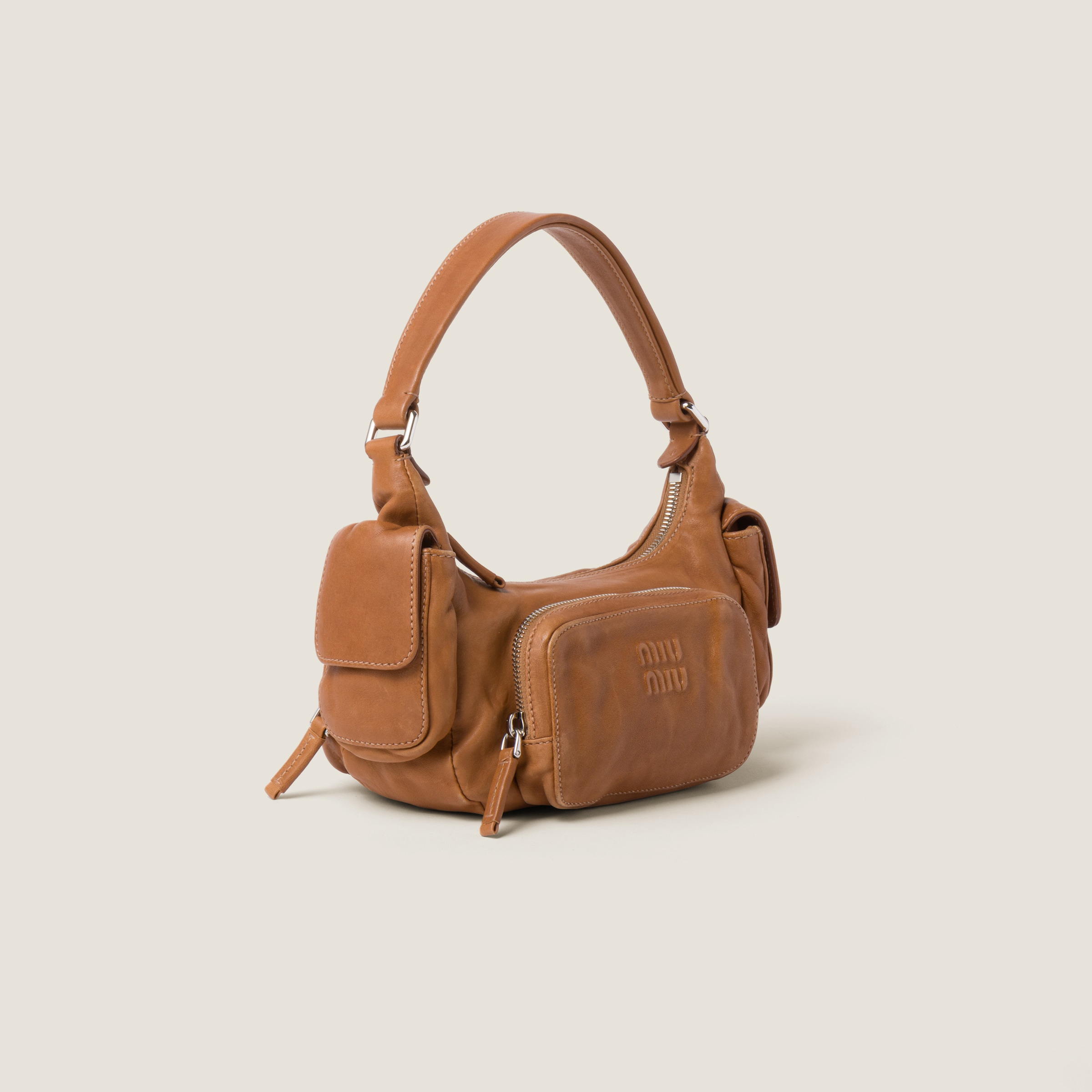 NAPPA LEATHER POCKET BAG, CARAMEL