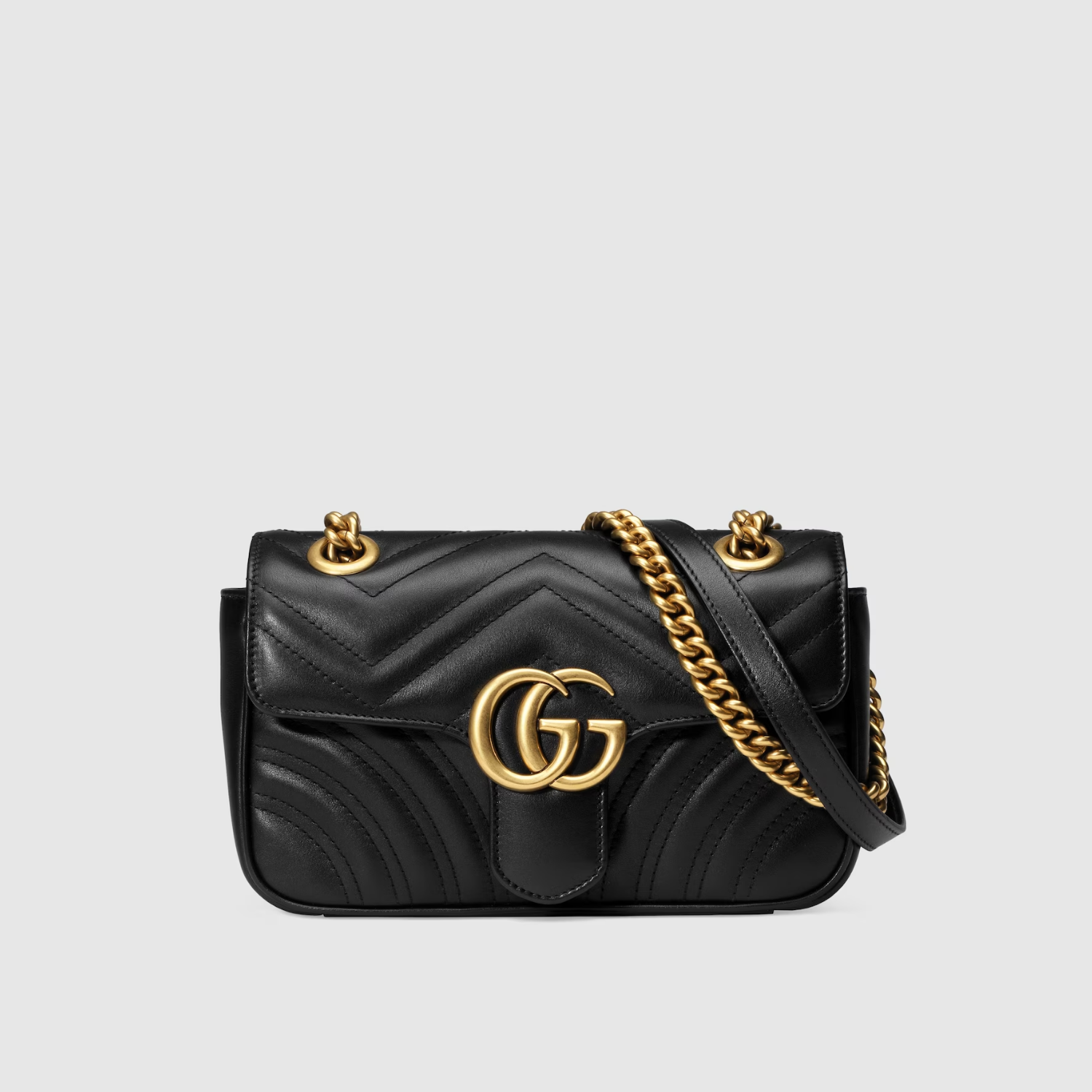 GG MARMONT MINI SHOULDER BAG, BLACK/ GOLD BUCKLE