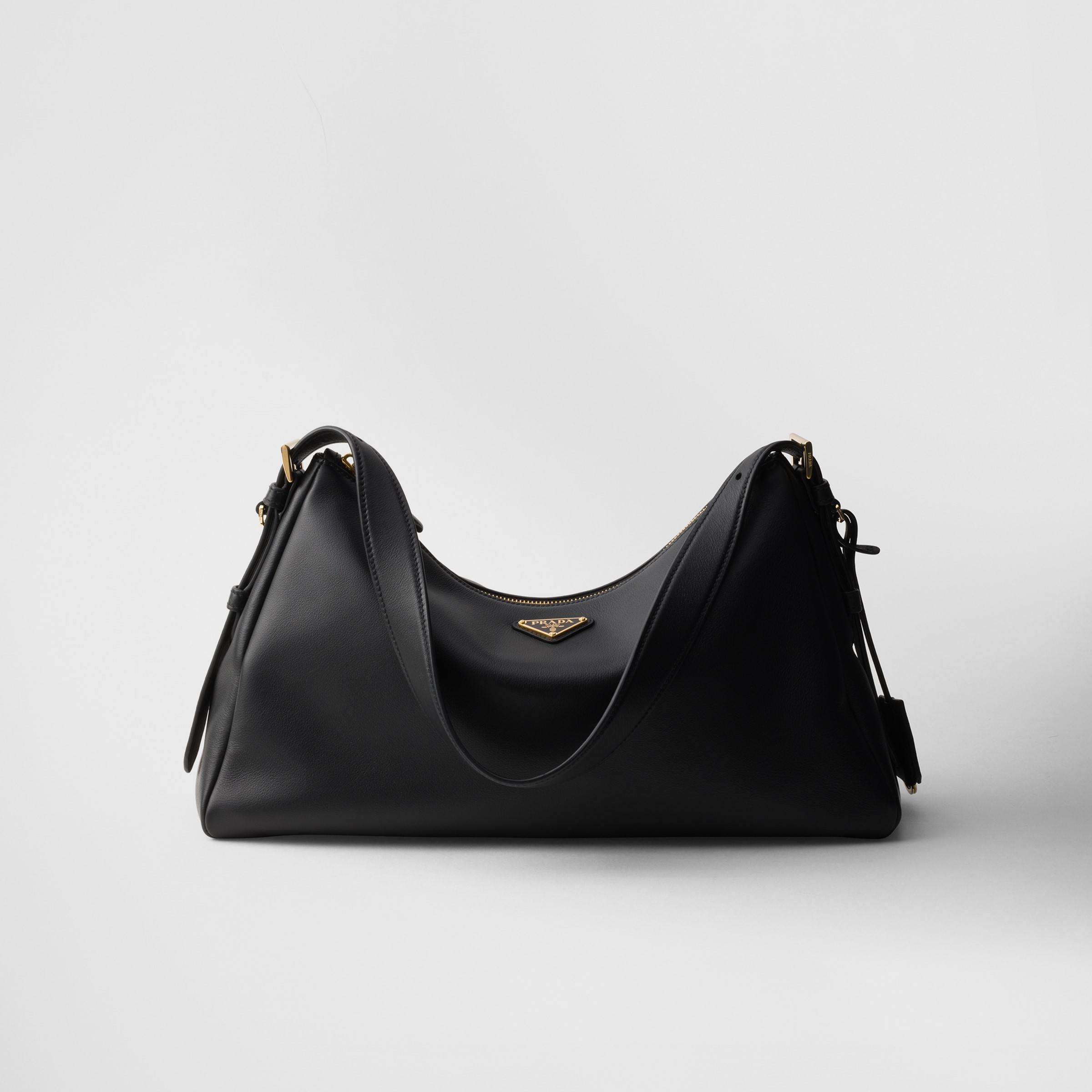 AIMÉE LARGE LEATHER SHOULDER BAG, BLACK