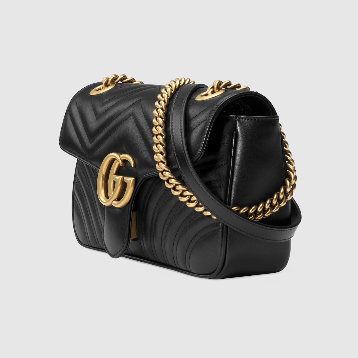 GG MARMONT SMALL SHOULDER BAG, BLACK/ GOLD BUCKLE