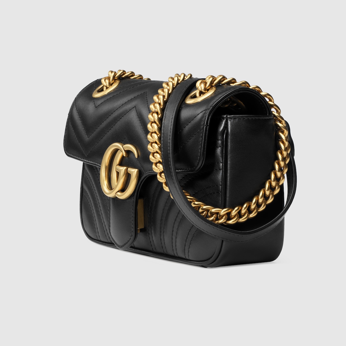 GG MARMONT MINI SHOULDER BAG, BLACK/ GOLD BUCKLE