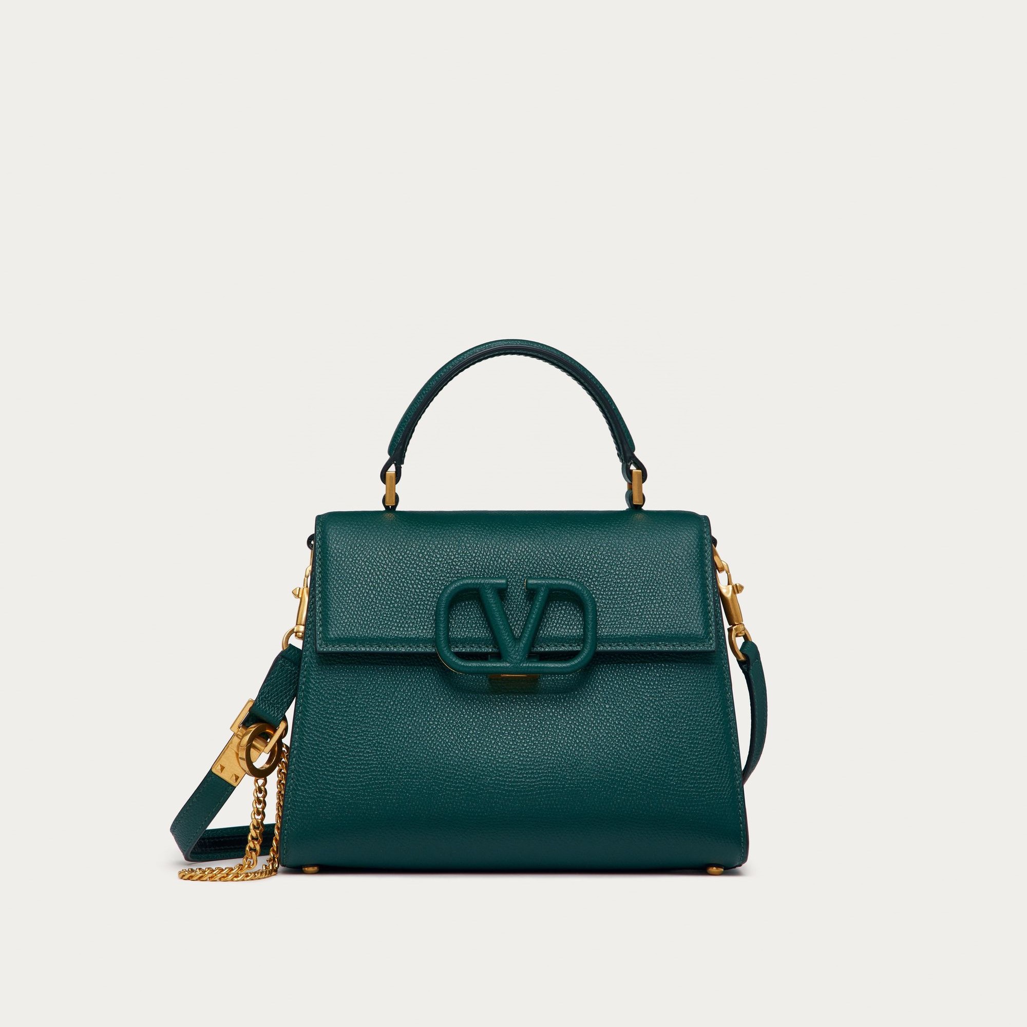 SMALL VSLING GRAINY CALFSKIN HANDBAG, ENGLISH GREEN