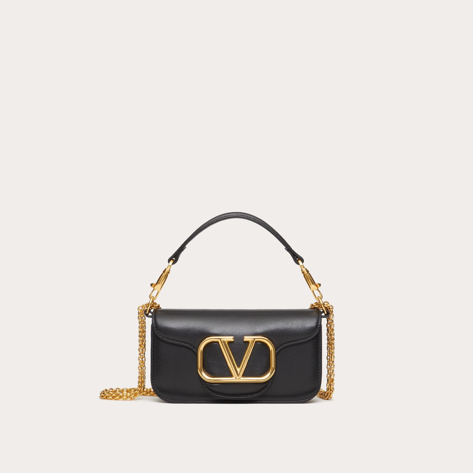 GARAVANI LOCÒ SMALL SHOULDER BAG IN CALFSKIN, BLACK/GOLD