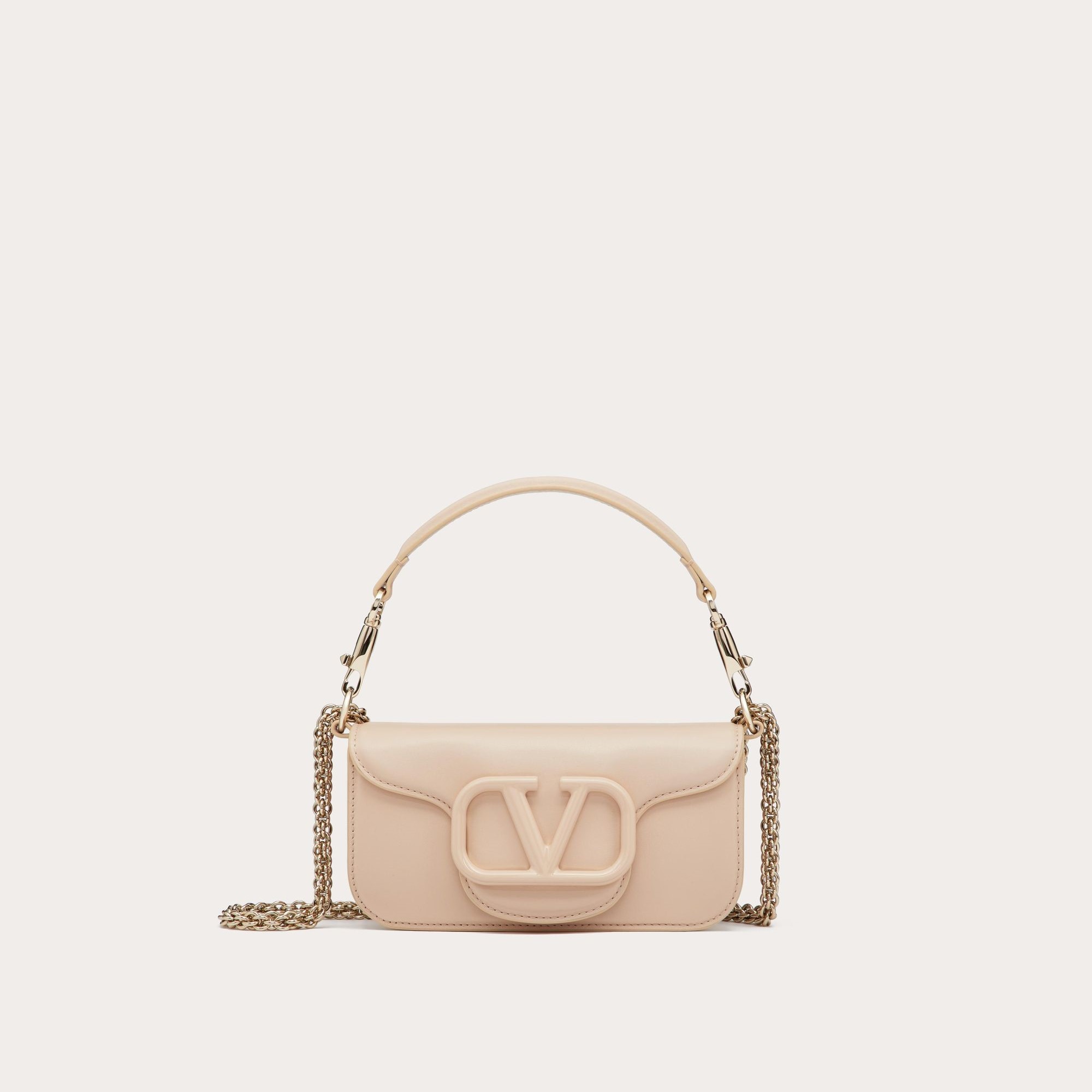 GARAVANI LOCÒ SMALL SHOULDER BAG IN CALFSKIN, POWDER ROSE