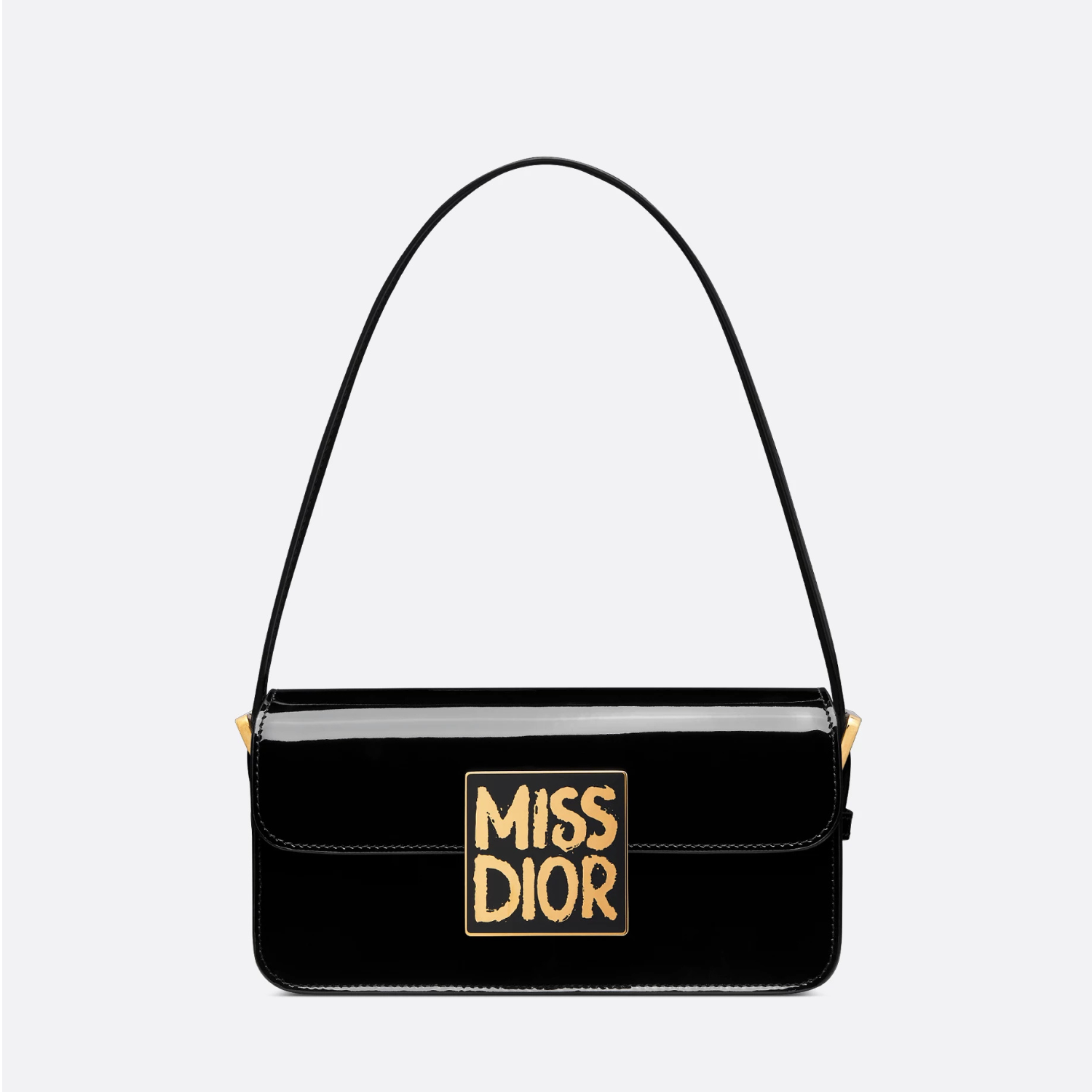 MISS D FLAP BAG, BLACK PATENT