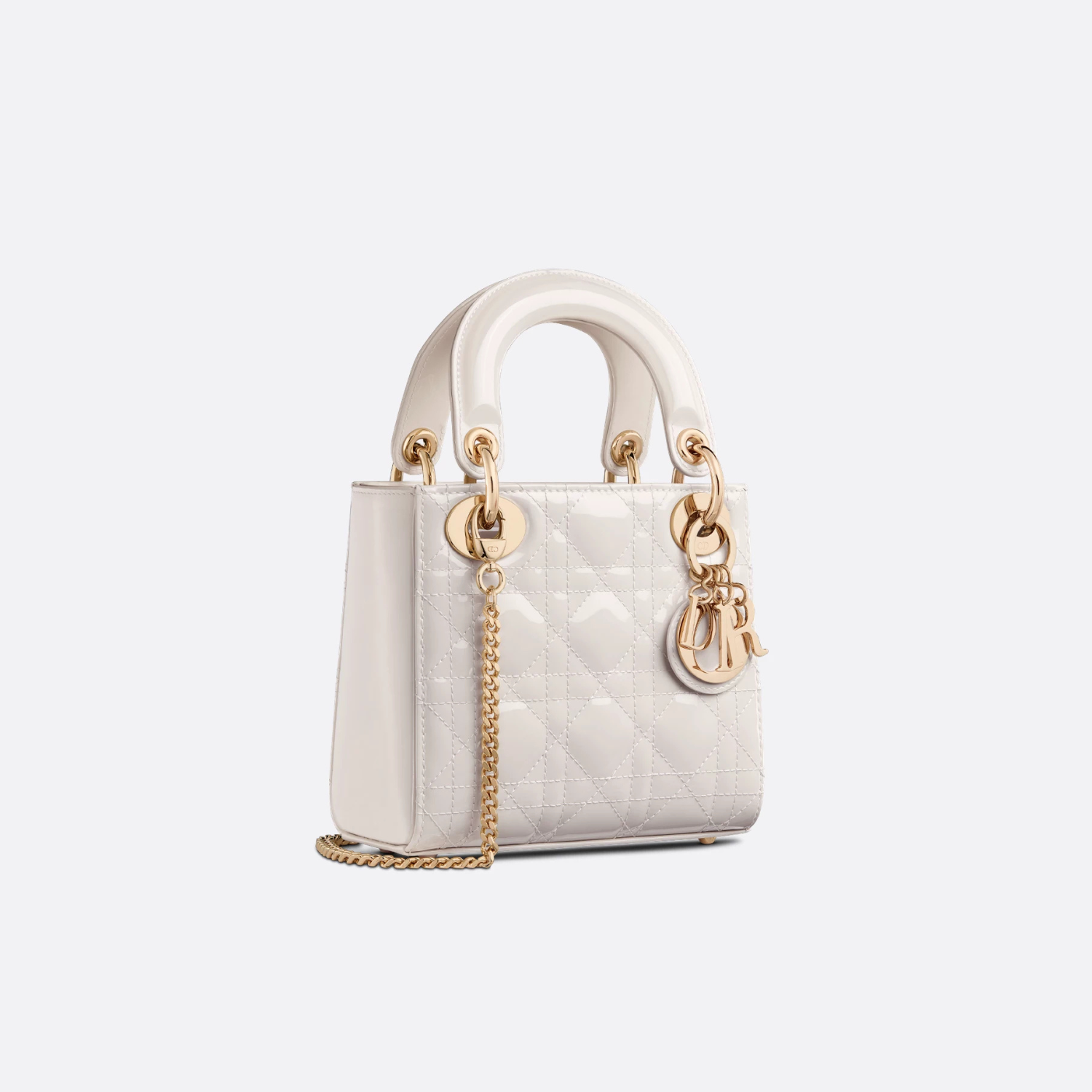 MINI LADY D BAG, LATTE PATENT